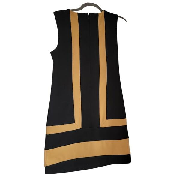 Allen B Black Gold Stripe Shift Dress Small Retro Mod Cocktail Old Money - Picture 2 of 8